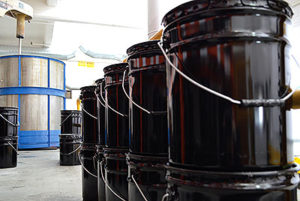 Pails lined up to be filled at APV